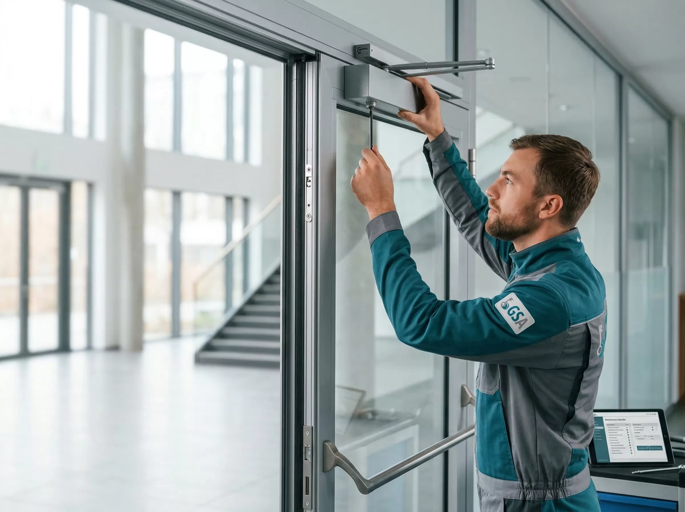 Mitarbeiter von GSA bei der Wartung einer Tür 
